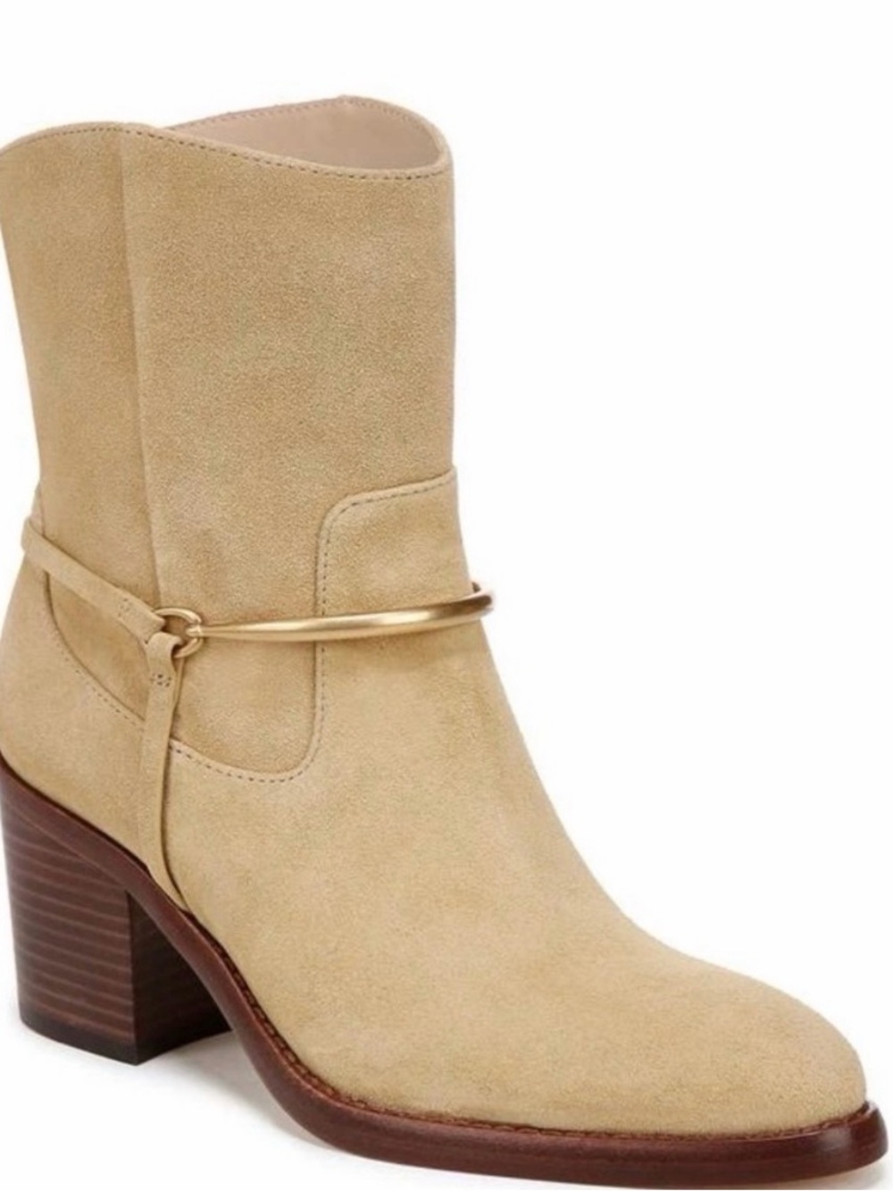 Veronica Beard Beige Suede Mid-Calf Boot with Gold Hardware 55mm Size 9